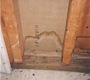 water stain on a basement wall