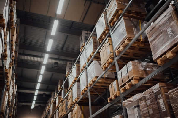 warehouse racks loaded with boxes